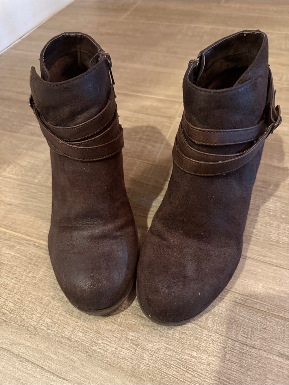 Crown Vintage Dark Brown Suede Ankle Boots with Wrap Strap